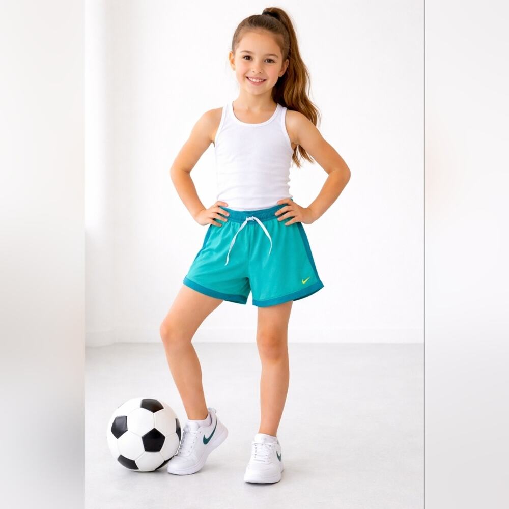 Nike Girls Turquoise Blue Trim Athletic Running Shorts Drawstring Waist XL